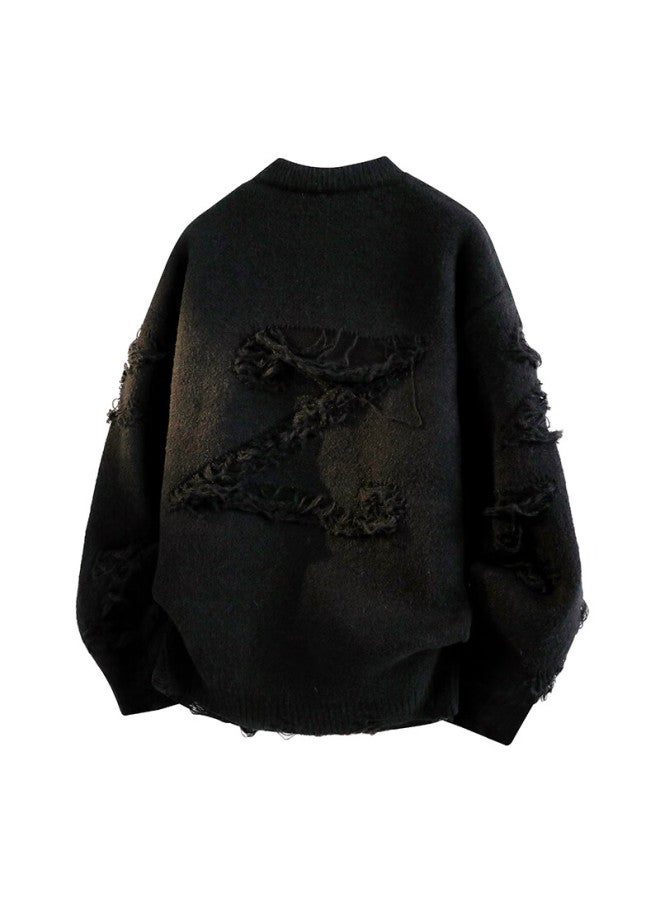 Izexx Men's Crew Neck Knitted Sweater Autumn Winter Casual Loose Thick Base Shirt Znh27 Gray 2XL - Image 3