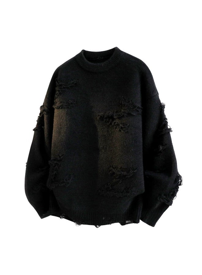 Izexx Men's Crew Neck Knitted Sweater Autumn Winter Casual Loose Thick Base Shirt Znh27 Gray 2XL - Image 2