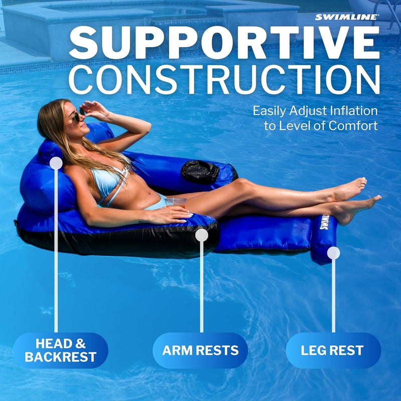 Swimline Fabric Covered Pool Float Mattress Ultimate Lounger Raft for Adults & Kids - Blue/Black - Image 5