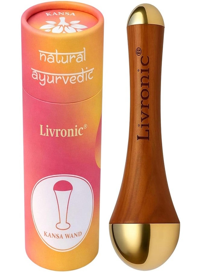 Livronic® Premium Bronze Kansa Wand | 2-in-1 Ayurvedic Facial & Foot Massage Tool | Teak Wood Handle for Detoxification, Relaxation & Puffiness Reduction,Full Body Massage,Sculpting Tool (Dual Side) - Image 1