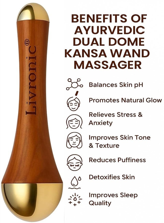 Livronic® Premium Bronze Kansa Wand | 2-in-1 Ayurvedic Facial & Foot Massage Tool | Teak Wood Handle for Detoxification, Relaxation & Puffiness Reduction,Full Body Massage,Sculpting Tool (Dual Side) - Image 3
