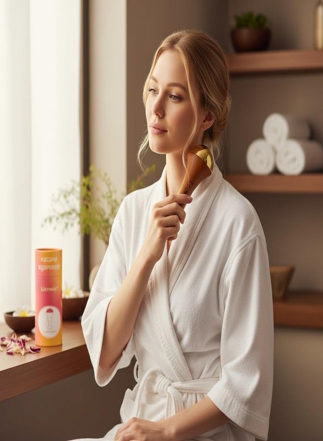 Livronic® Premium Bronze Kansa Wand | 2-in-1 Ayurvedic Facial & Foot Massage Tool | Teak Wood Handle for Detoxification, Relaxation & Puffiness Reduction,Full Body Massage,Sculpting Tool (Dual Side) - Image 4