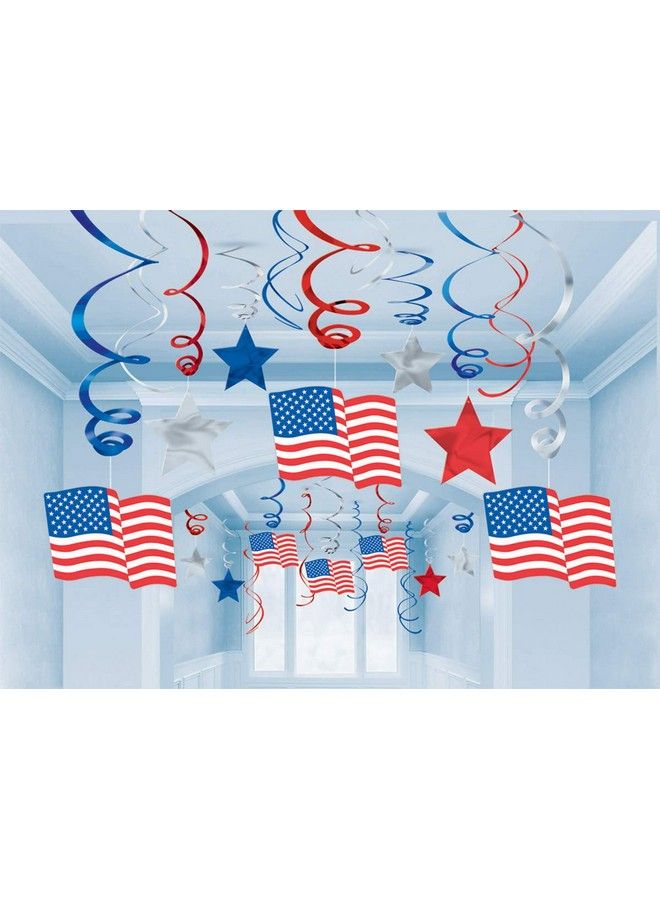 Amscan Patriotic Foil Swirl Decorations Multicolor 30 Pcs - Image 1