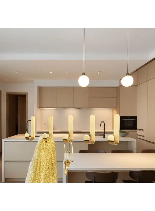 Golden 3 Piece Metal Wall Hooks No Drill Sticky Hangers For Bathroom Kitchen Towels - Image 1