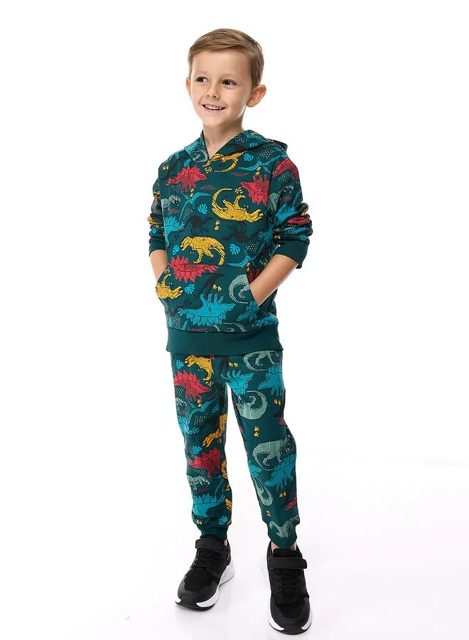 victor and jane Victor And Jane Boys Green Dinosaur Hoodie and Joggers Set