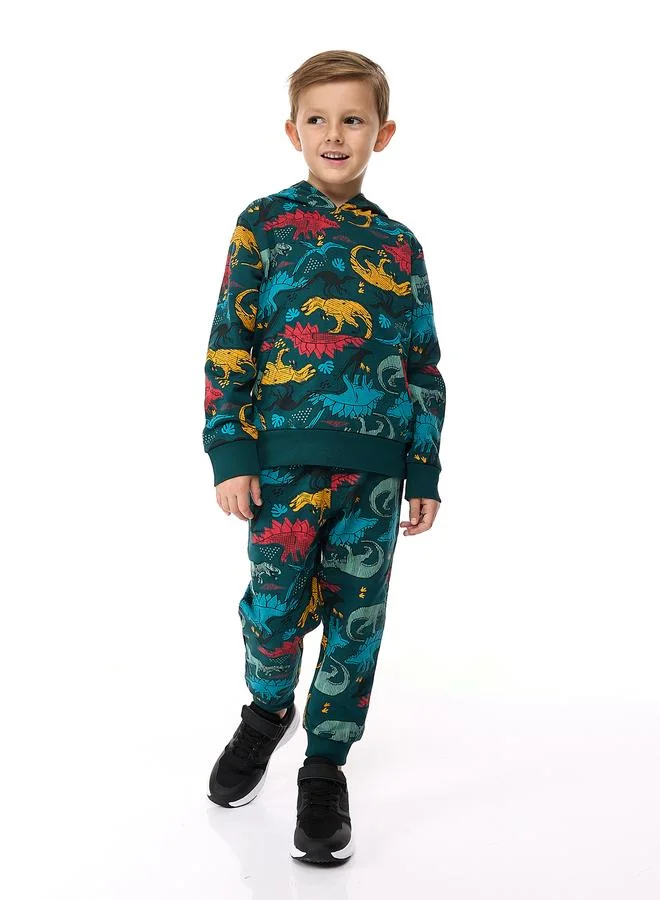 victor and jane Victor And Jane Boys Green Dinosaur Hoodie and Joggers Set