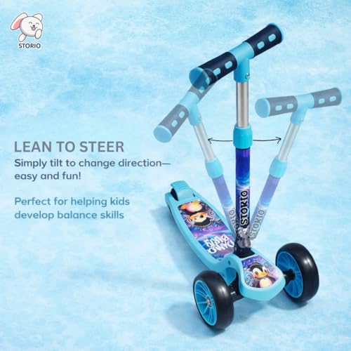 Storio Foldable Kick Scooter for Kids, 3-Wheel Design, Adjustable Handle, Wide Deck with PVC Wheels, Lightweight Portable, Indoor Outdoor Use, for Boys and Girls 3+ Years, Sky Blue - Image 3