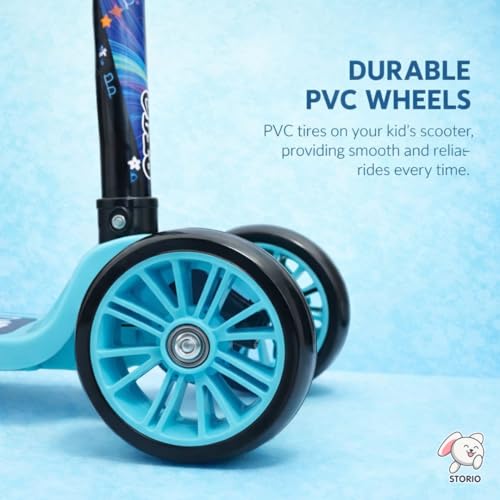 Storio Foldable Kick Scooter for Kids, 3-Wheel Design, Adjustable Handle, Wide Deck with PVC Wheels, Lightweight Portable, Indoor Outdoor Use, for Boys and Girls 3+ Years, Sky Blue - Image 4
