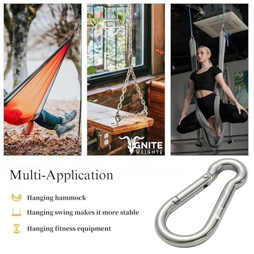 IGNITE WEIGHTS® Heavy Duty, Stainless Steel Carbiner Clip Snaphook-3.16Inch Safety Lock Cable Attachment, Keychain, Hook Swing Connector, (Silver) Pack of 6 - Image 5