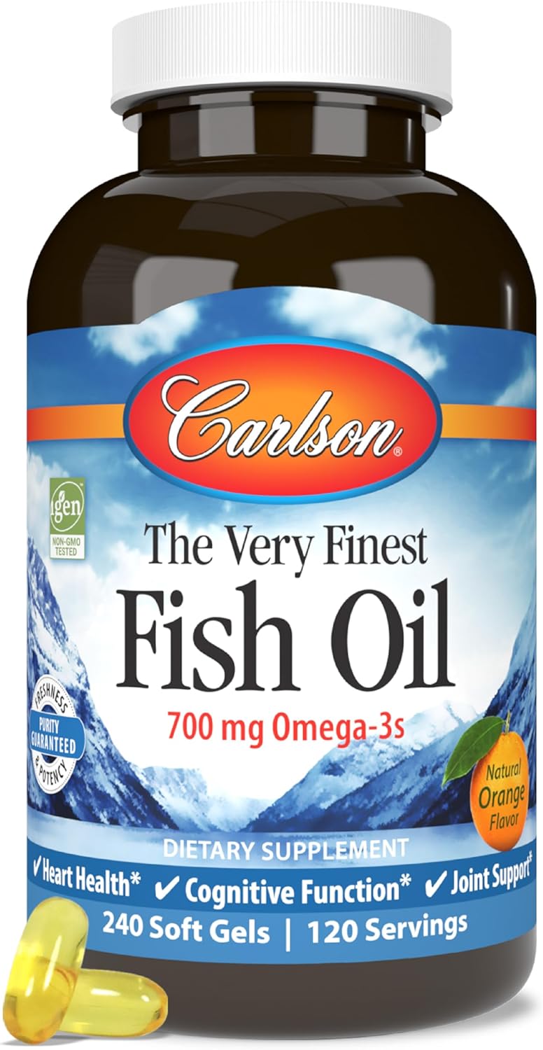 Carlson  The Very Finest Fish Oil 700 mg Omega3s Norwegian WildCaught Fish Oil Sustainably Sourced Fish Oil Capsules Orange 240 Softgels - Image 1