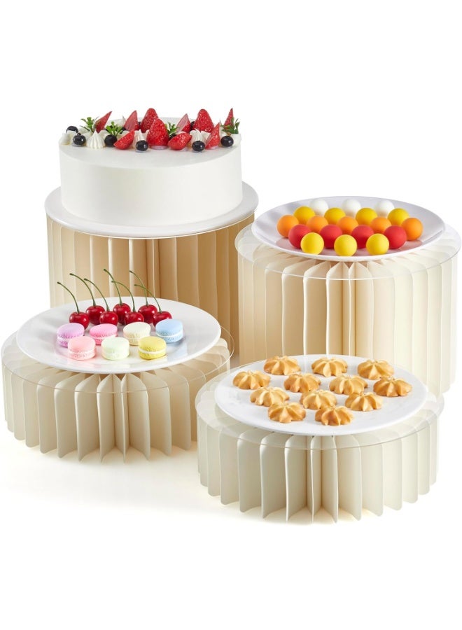 4 Pcs Buffet Risers, Foldable Cardboard Display Platforms, Food Display Stands for Buffet Table, Catering, Wedding, Baby Showers & Party Decor (4 Pcs(10 cm H × 2, 20 cm H × 2)) - Image 1