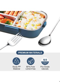 YumLock YumLock Stainless Steel Bento Lunch Box with Divided Compartments, Leakproof, for Adults and Kids, Sauce Jar and Cutlery, Camera Design  - Image 4