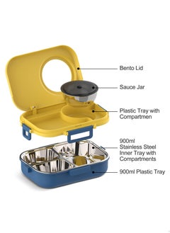 YumLock YumLock Stainless Steel Bento Lunch Box with Divided Compartments, Leakproof, for Adults and Kids, Sauce Jar and Cutlery, Camera Design  - Image 5