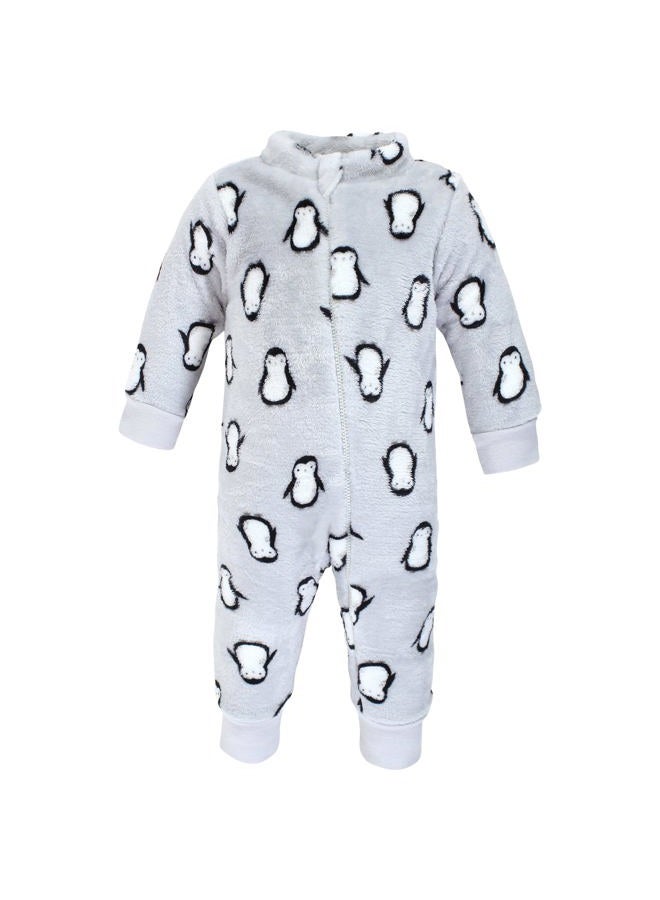 hudson baby baby-girls Plush Jumpsuits, Gray Penguin, 18-24 Months - Image 3