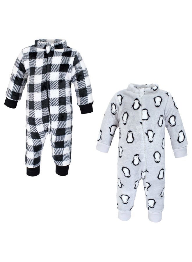 hudson baby baby-girls Plush Jumpsuits, Gray Penguin, 18-24 Months - Image 1