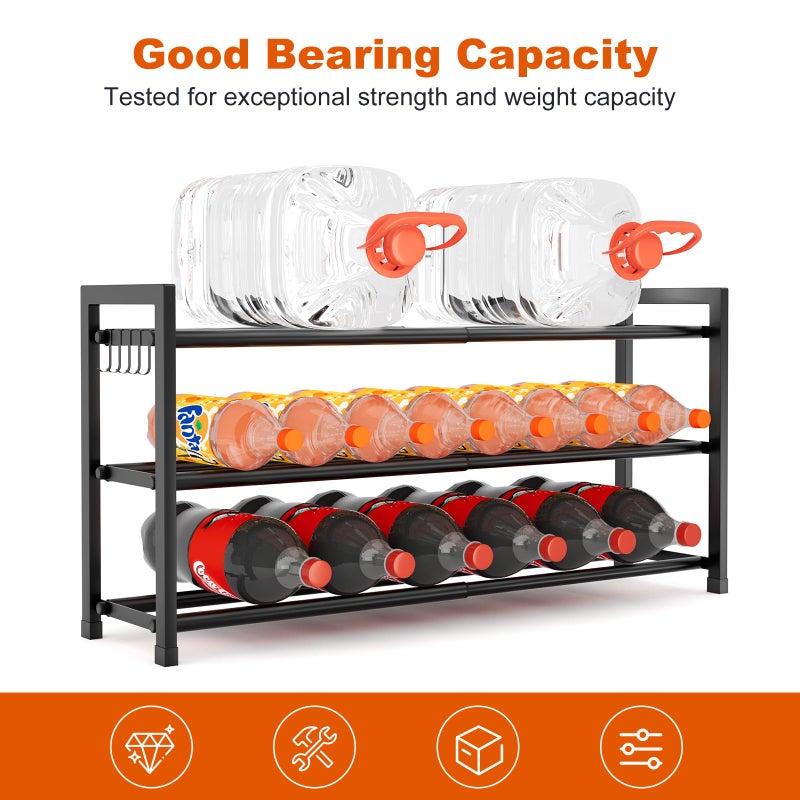BrFoYu Expandable Shoe Rack for Closet Adjustable Metal Shoe Rack for Entryway 18.5"-33" Free Standing Shoe Organizer 12 Pairs with Hooks 3-Tier Small Shoe Shelf for Bedroom Garage Dorm Floor, Black - Image 5