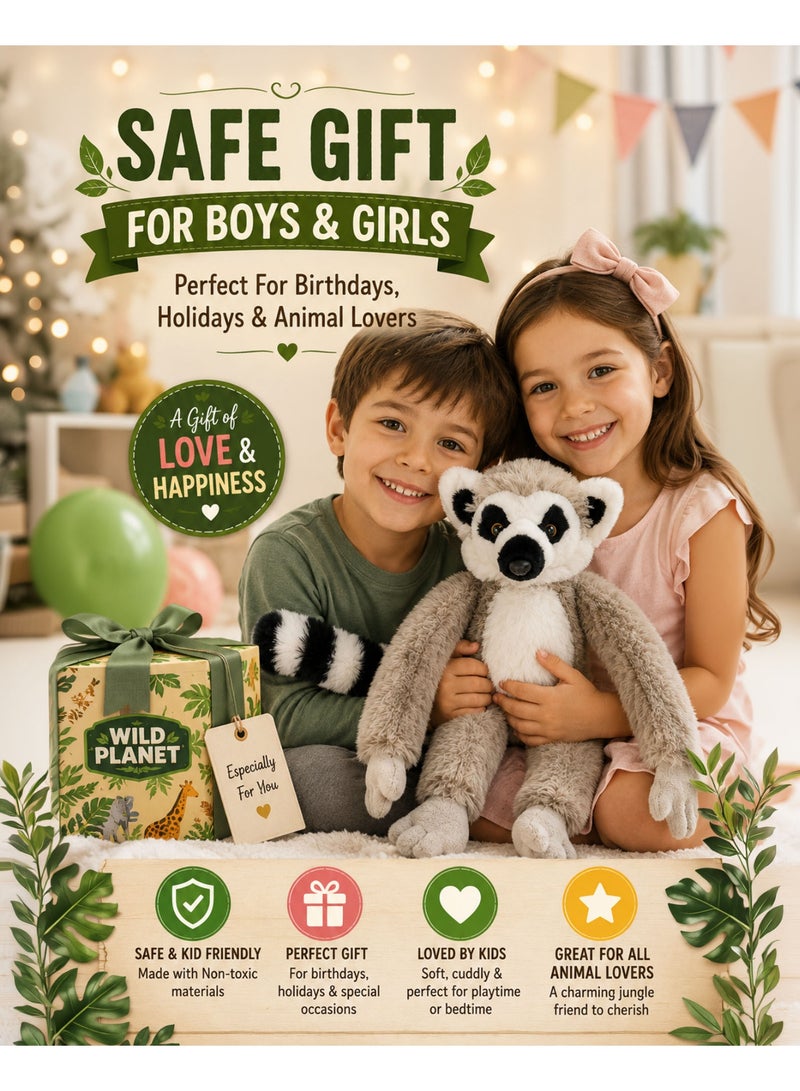 Wild Planet Lemur Plush Toy 42cm Soft Stuffed Animal Cute Jungle Primate Plush Doll Realistic Ring Tailed Lemur Teddy Hugging Pillow Cuddly Wildlife Plush Gift Toy for Boys Girls Kids Toddlers Bedroom Décor Educational Jungle Animal Companion - Image 4