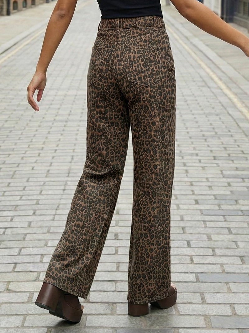 Cicy Bell Womens Wide Leg Jeans High Waisted Leopard Baggy Stretchy Denim Pants with Pockets - Image 4