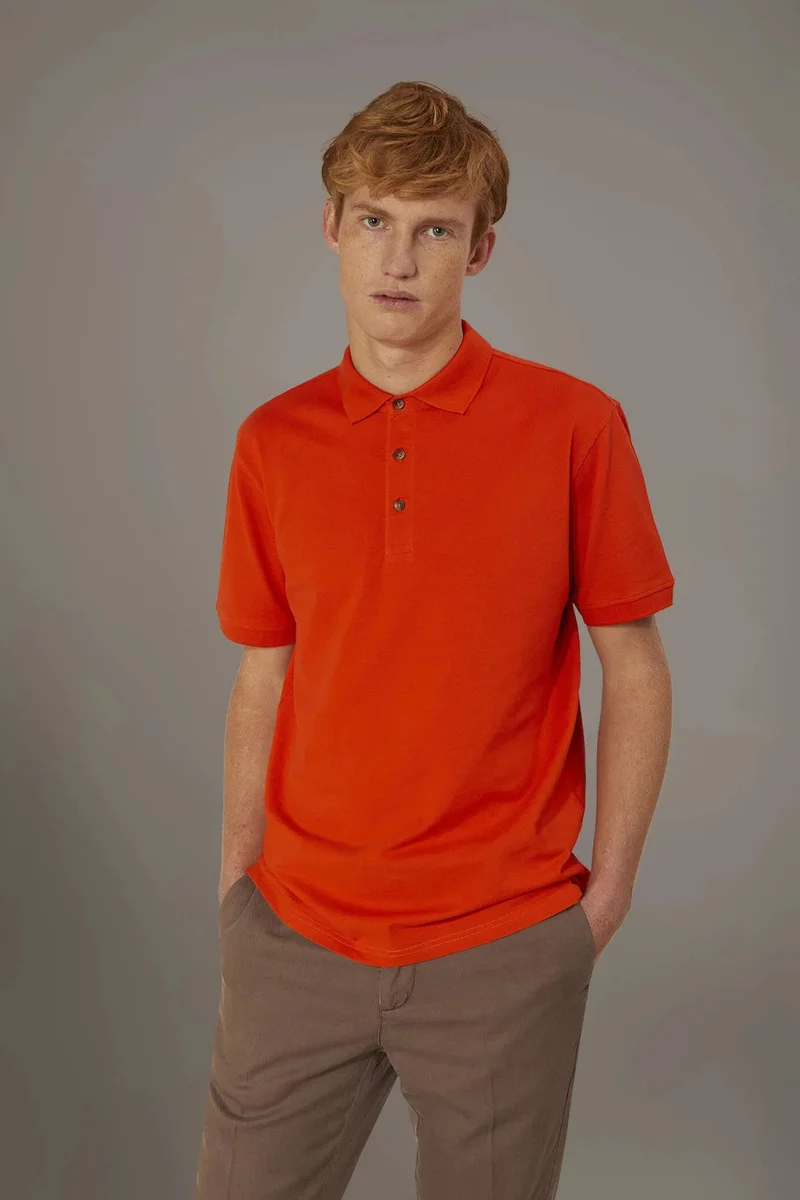 Short sleeve polo 100% cotton piquet - Orange