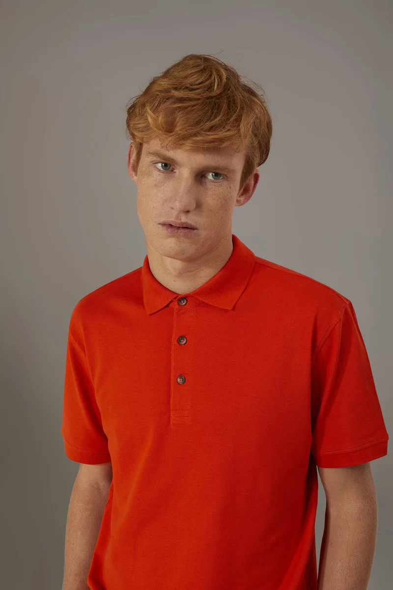 Doppelganger Orange Short sleeve polo 100% cotton piquet - Orange for Men | Best Price UAE