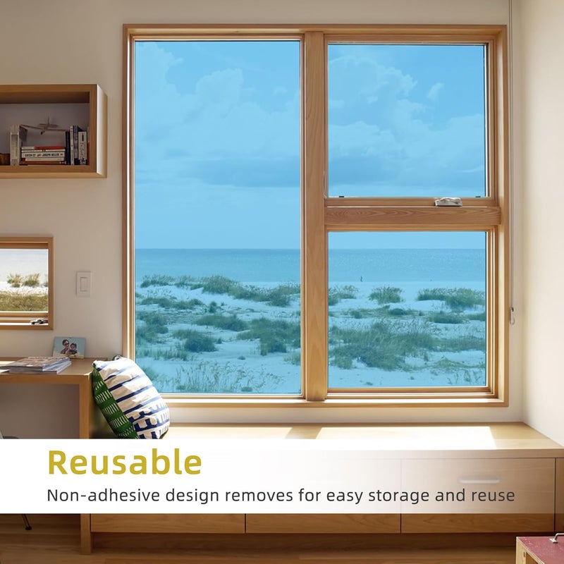 WPCTEV Window Privacy Film One Way Daytime Mirror Tint Treatments UV Heat Control Vinyl Stickers Sun Block Glass Paper Door Covering Reflective (Light Blue Silver, 17.5 Inch x 16.4 Feet) - Image 2