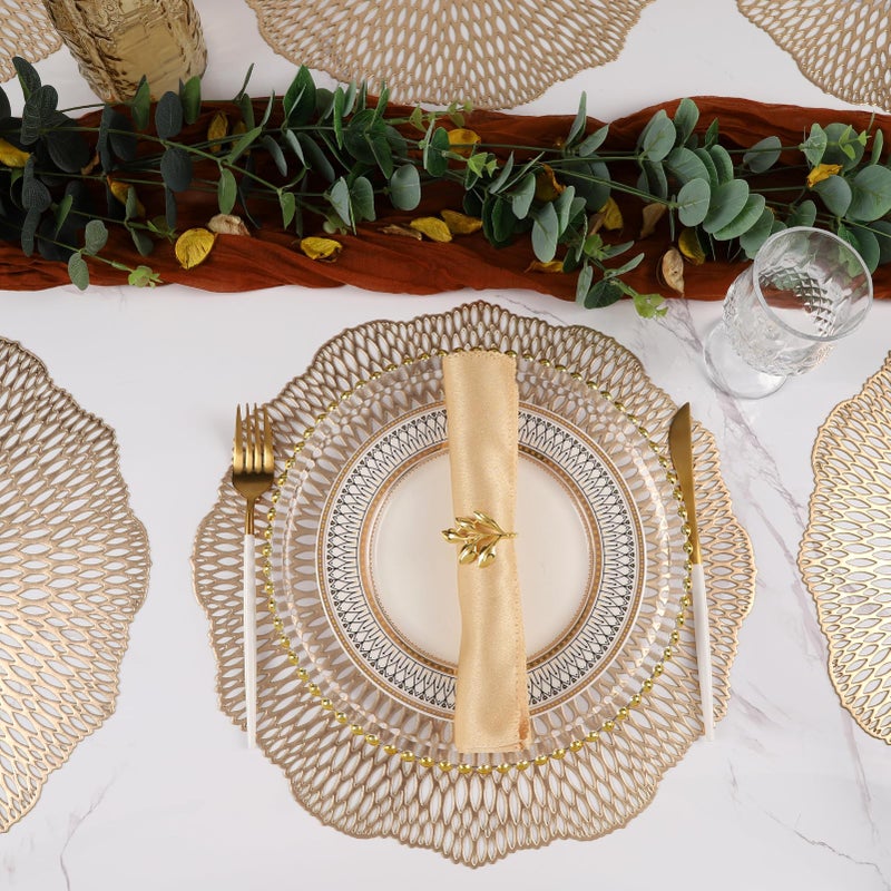 Mabbcoo Placemats Set of 6  Round Placemats Gold 15 Inch Washable Vinyl Place Mats Dining Table Mats for Anniversary Wedding Party Kitchen Decorations - Image 3