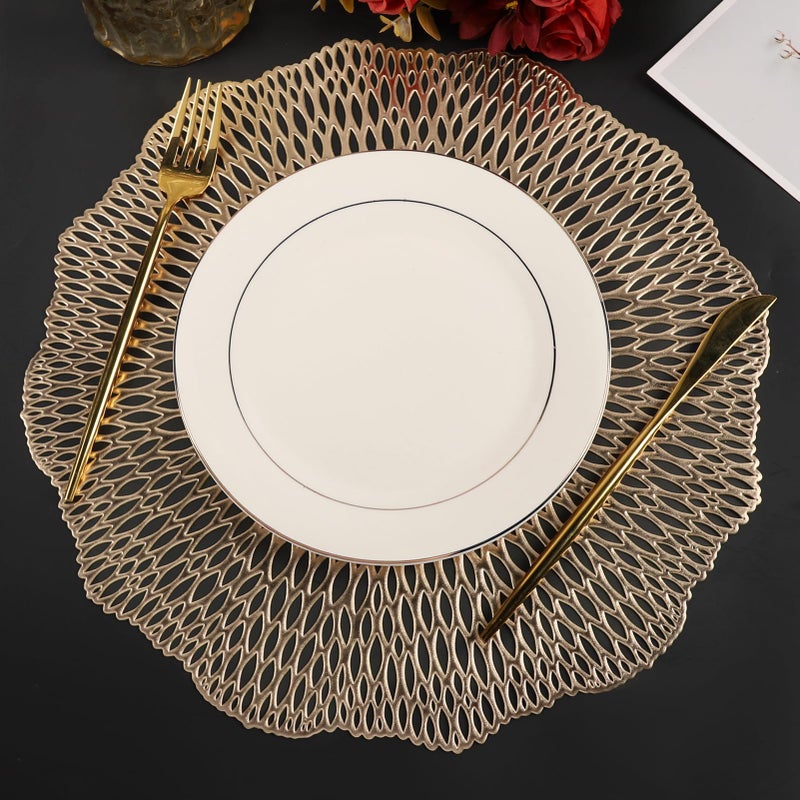 Mabbcoo Placemats Set of 6  Round Placemats Gold 15 Inch Washable Vinyl Place Mats Dining Table Mats for Anniversary Wedding Party Kitchen Decorations - Image 2