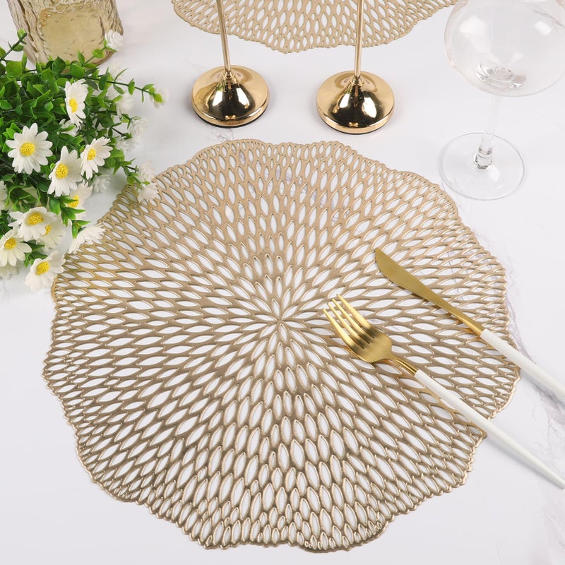 Mabbcoo Placemats Set of 6  Round Placemats Gold 15 Inch Washable Vinyl Place Mats Dining Table Mats for Anniversary Wedding Party Kitchen Decorations - Image 4