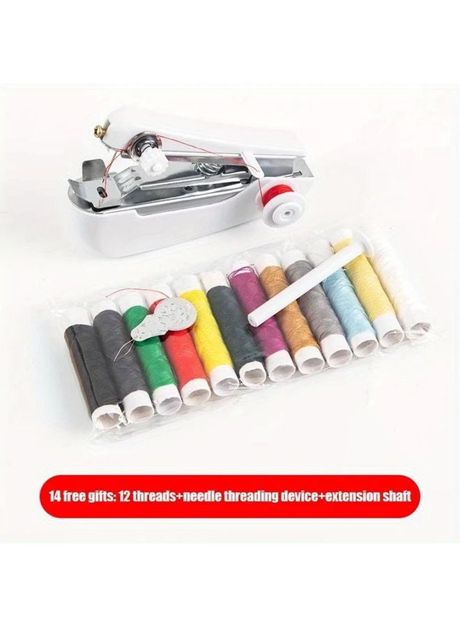 Portable Mini Sewing Machine White with 12 Color Thread Roll for Home Travel Quick Repairs - Image 1