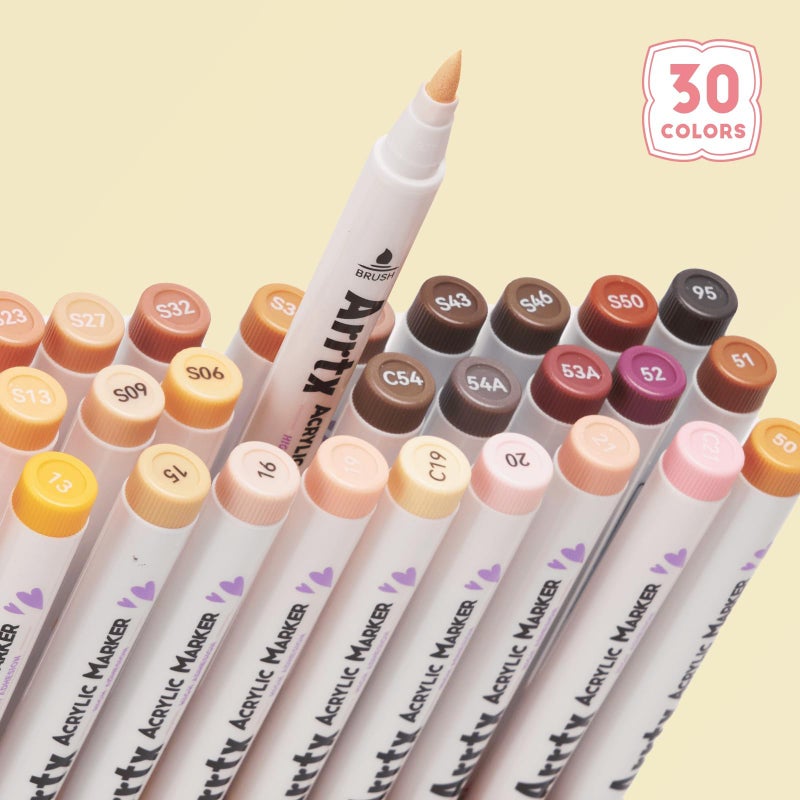 Arrtx 30 Colors Skin Color Acrylic Paint Pens, Skin Tone Paint Markers Paint Pens for Artists Adults Coloring Drawing Brush Tip for Rock Painting, Wood, Canvas, DIY Crafts Making Art Supplies - Image 5