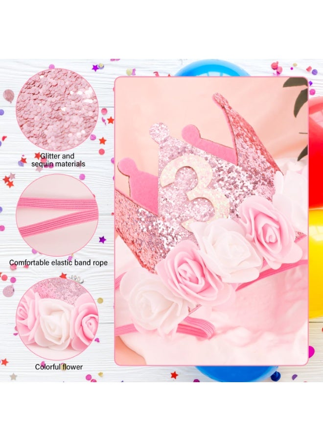 Winner A girl's third birthday crown, sparkling princess 3rd birthday headband, rose party decoration set, pink sequins, sweet 1st birthday gift for a girl, photo props. - Image 3