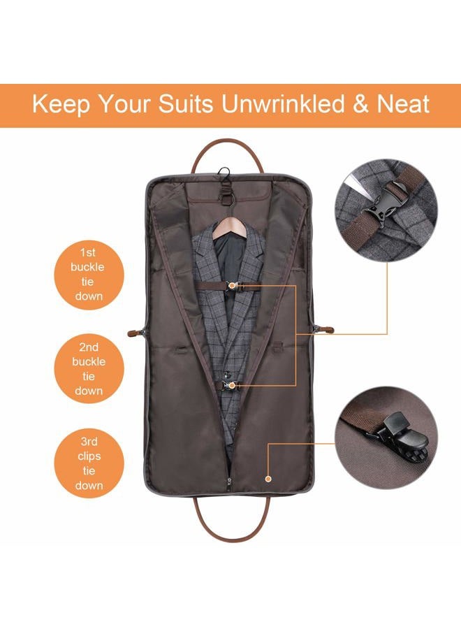 S-ZONE Carry On Garment Bag for Business Travel S-ZONE Canvas Leather Men Suit Cover, Blue Stripe, Large, Modern - Image 2