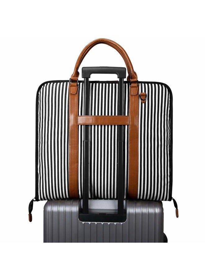 S-ZONE Carry On Garment Bag for Business Travel S-ZONE Canvas Leather Men Suit Cover, Blue Stripe, Large, Modern - Image 4