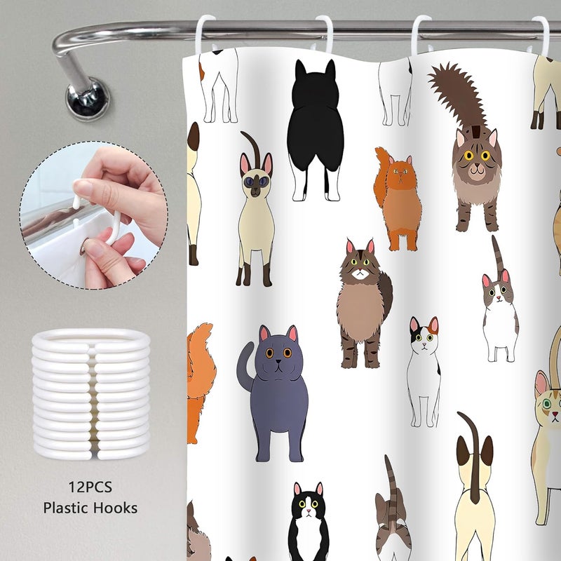 SIMSAN Funny Cat Shower Curtain Fun 60x72 The Bathroom Hang Shade for Bathroom with Pets Paw for Cat Lovers Cute Cartoon Colorful Polyester Fabric Bath Curtain with 12 Plastic Hooks - Image 2