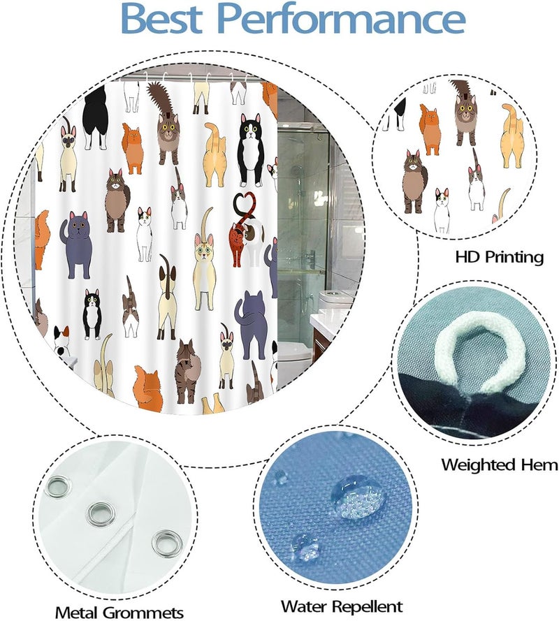 SIMSAN Funny Cat Shower Curtain Fun 60x72 The Bathroom Hang Shade for Bathroom with Pets Paw for Cat Lovers Cute Cartoon Colorful Polyester Fabric Bath Curtain with 12 Plastic Hooks - Image 4