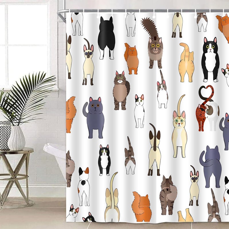 SIMSAN Funny Cat Shower Curtain Fun 60x72 The Bathroom Hang Shade for Bathroom with Pets Paw for Cat Lovers Cute Cartoon Colorful Polyester Fabric Bath Curtain with 12 Plastic Hooks - Image 1
