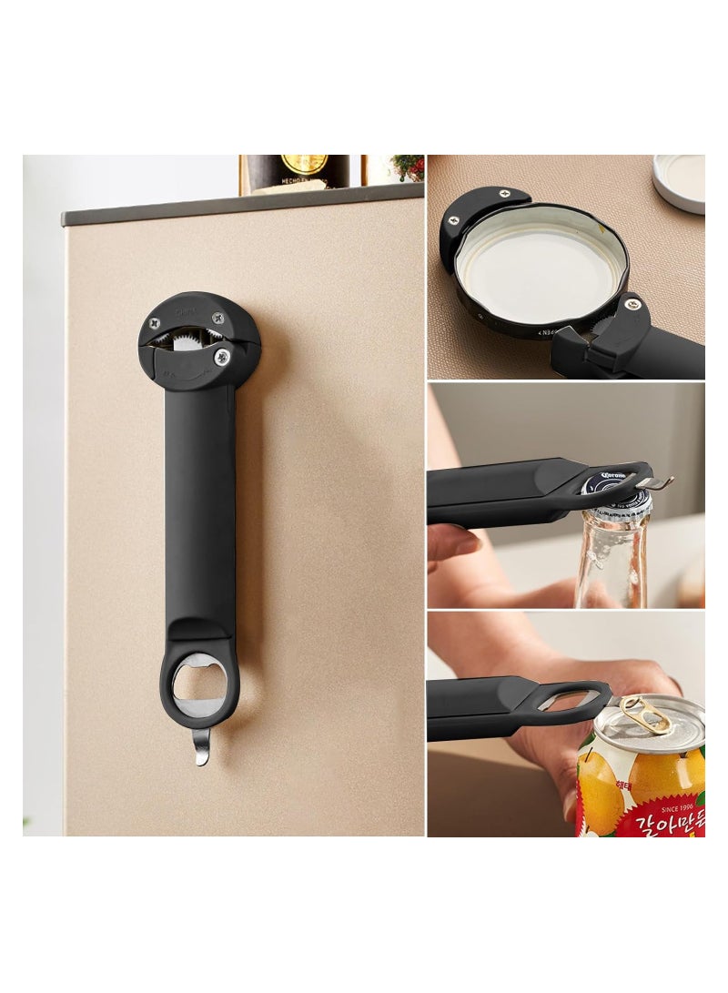 SYOSI Multifunctional Retractable Bottle Opener, Portable Opener Adjustable Manual Jar Opener, Stainless Steel Non-Slip Grip Tin Opener for Daily Life, Weak Hands, Children, Elderly, Black - Image 3