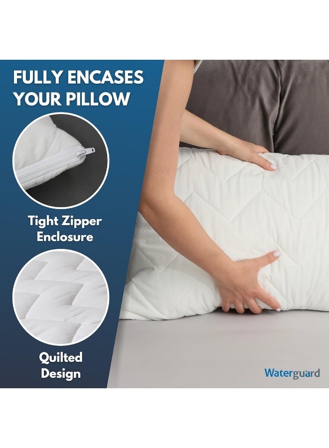 Waterguard Quilted Pillow Protector  Waterproof and Bed Bug Proof Standard Size Zippered Pillow Protector  Luxury Designed Pillowcases Protects Pillows from Dirt Dust Mites Stains  Spills - Image 4