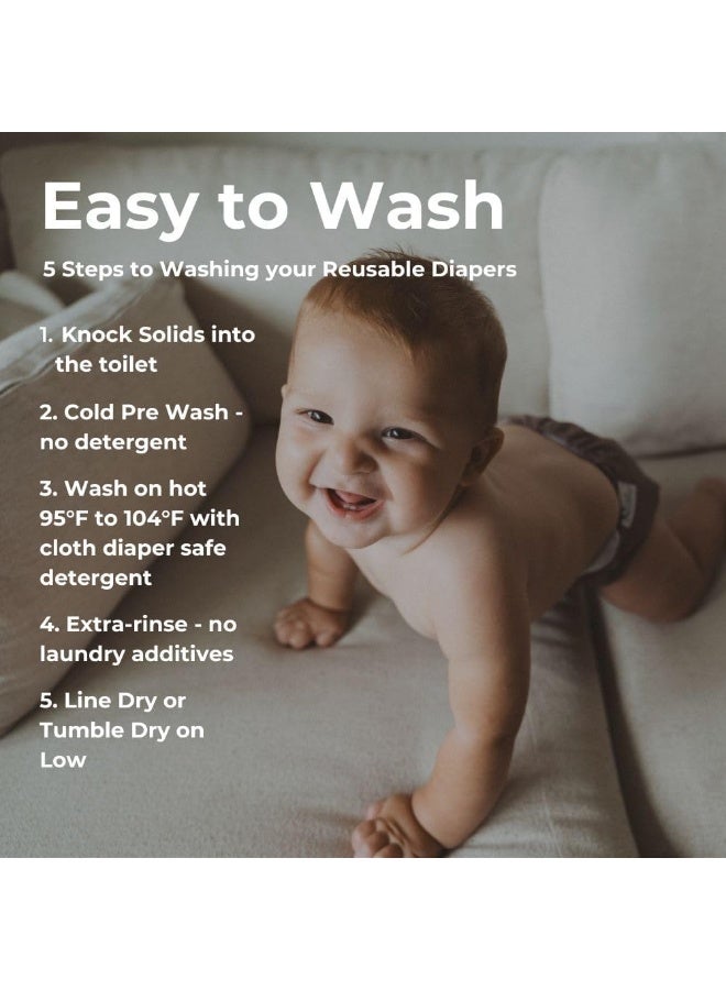 Nora's Nursery Cloth Diapers 7 Pack with 7 Bamboo Inserts & 1 Wet Bag - Waterproof Cover, Washable, Reusable & One Size Adjustable Pocket Diapers for Newborns and Toddlers - Ballet Slippers - Image 4