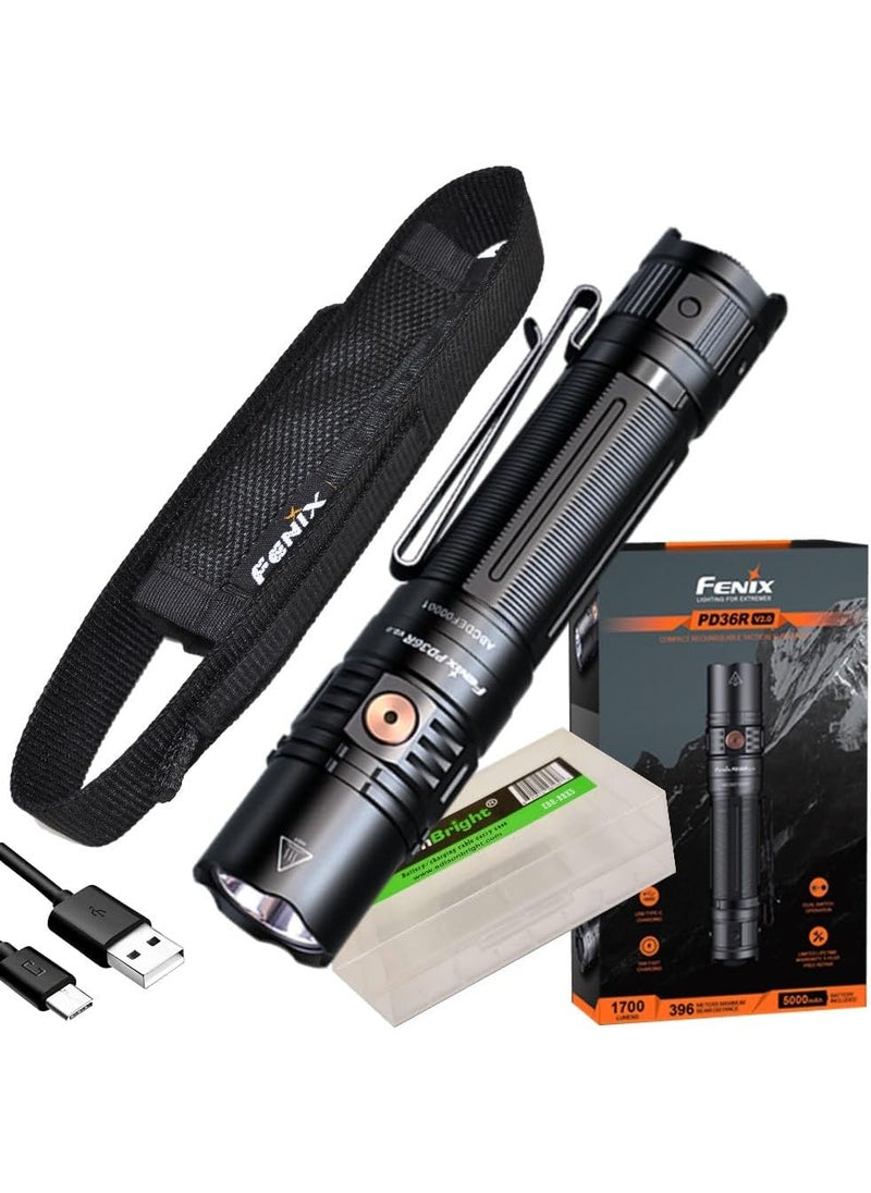 fenix Fenix PD36R V20 1700 Lumen Rechargeable LED Tactical Flashlight Battery Holster EdisonBright Accessory case Bundle  - Image 1