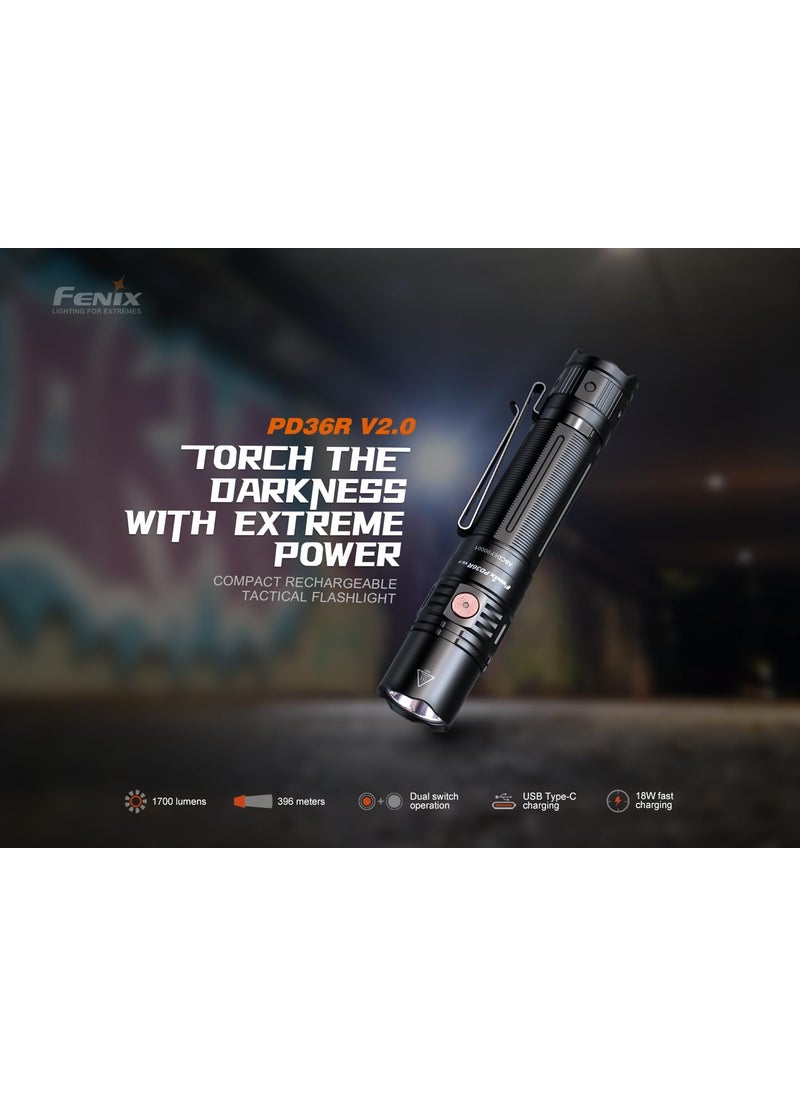 fenix Fenix PD36R V20 1700 Lumen Rechargeable LED Tactical Flashlight Battery Holster EdisonBright Accessory case Bundle  - Image 2