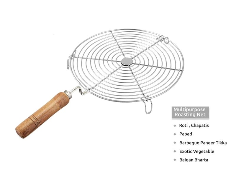 Qebham Roaster Barbecue Net Jali Griller Chapati Toast Grill with Wooden Handle Steaming Cooking and Baking Barbeque Jali for Roti Paneer Jalebi - Image 3