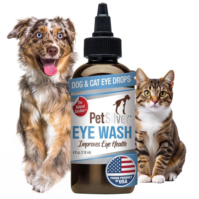 PetSilver Eye Drops for Dogs and Cats - Natural Dog Eye Wash - Relief for Inflammation & Irritation - Pet Eye Cleaner and Tear Stain Remover - Patented Silver Formula - Made in The USA - 4 fl oz - Image 1