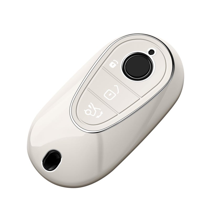 Tukellen for Mercedes Benz Key fob Cover,Special Soft TPU Key Case Key Shell Protector Compatible with 2020-2025 Mercedes Benz S-Class G-Class E-Class EQE EQS -White - Image 1