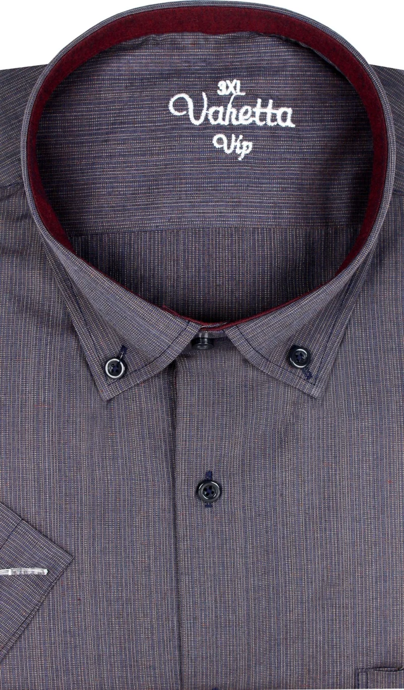 فاريتا Men's Plum Color Plus Size Plain Short Sleeve Collar Buttoned Shirt