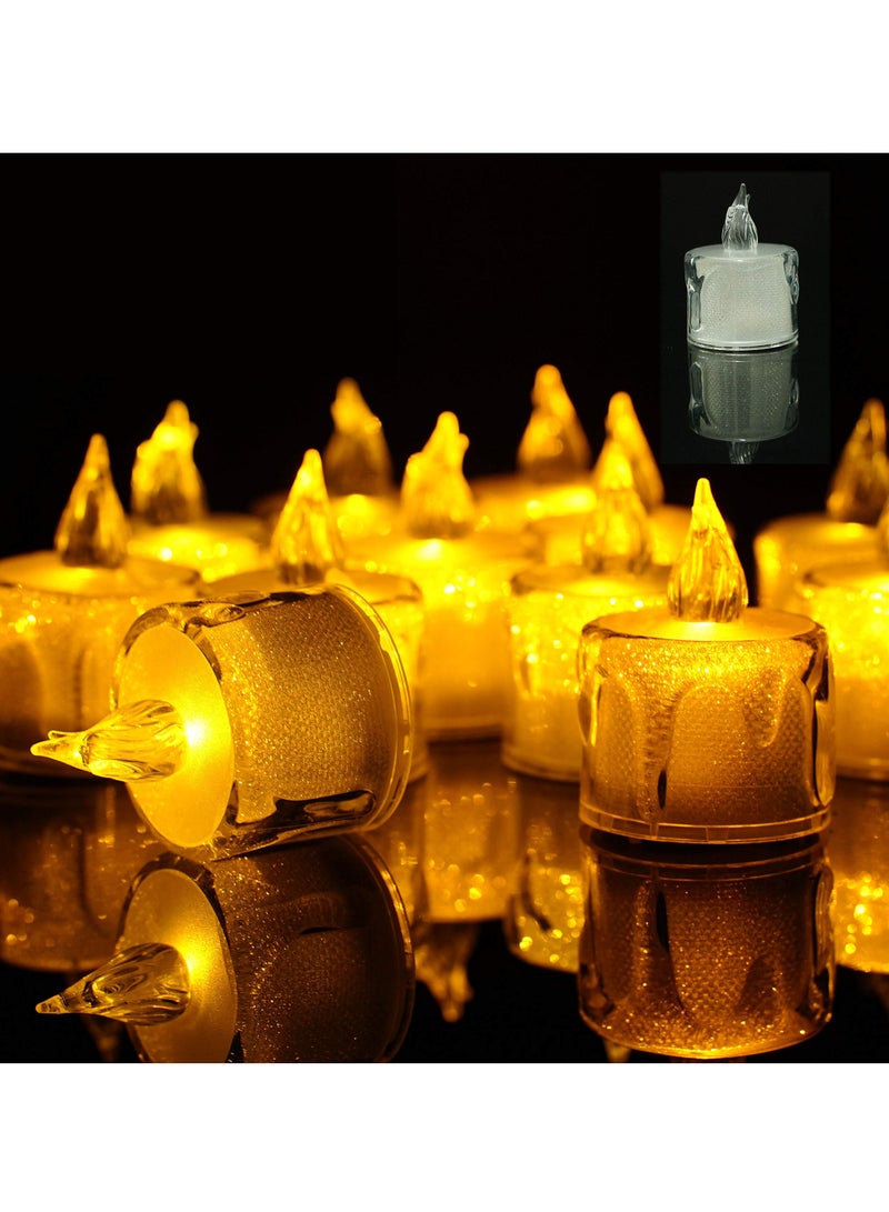 Excefore مصابيح الشاي LED، 12 قطعة باللون الذهبي بدون لهب تعمل بالبطارية، شموع مضاءة صغيرة مزيفة واقعية لحفلات الزفاف، الطاولة، احتفالات المهرجانات (أبيض دافئ)  - Image 1