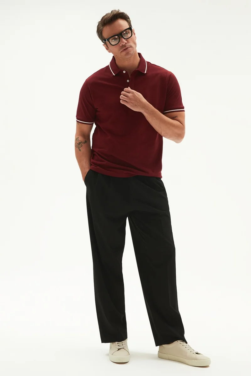 JUNE Men's Regular Fit 100% Cotton Striped Detailed Polo Neck T-Shirt