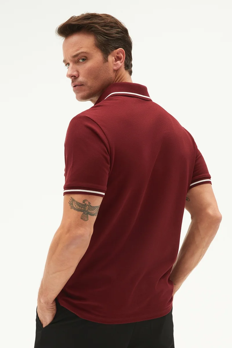 JUNE Men's Regular Fit 100% Cotton Striped Detailed Polo Neck T-Shirt