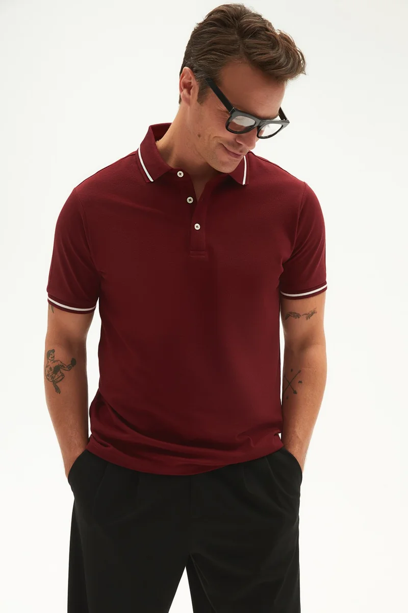JUNE Men's Regular Fit 100% Cotton Striped Detailed Polo Neck T-Shirt