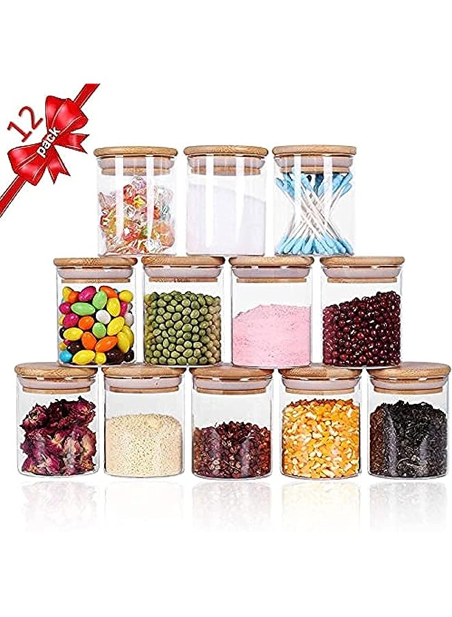 YumLock 200ml Clear Glass Food Storage Containers Set Airtight Food Jars with Bamboo Wooden Lids Kitchen Canisters For Sugar, Candy, Cookie, Rice and Spice Jars Set of 12, KTS03008, Transparent  - Image 1